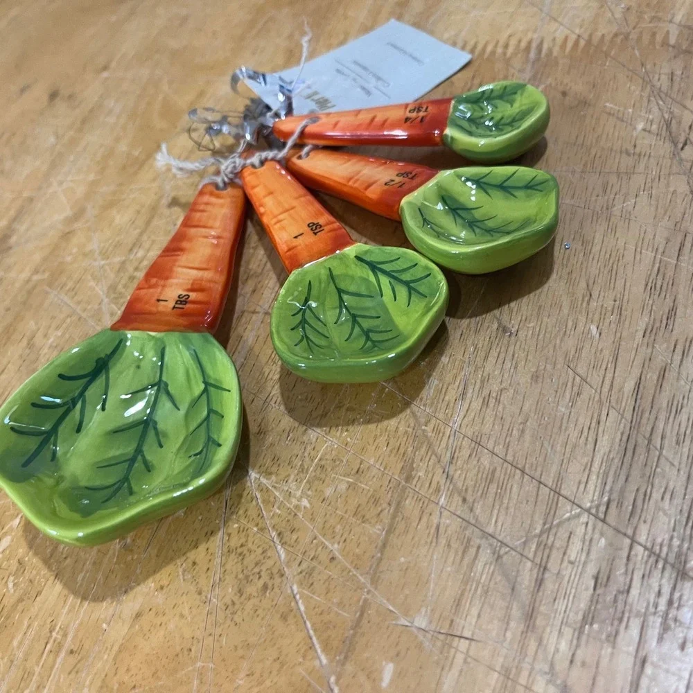 Pier 1 Imports Carrot Ceramic Measuring Spoons Set 4 Vtg Farmhouse‎ Easter Decor